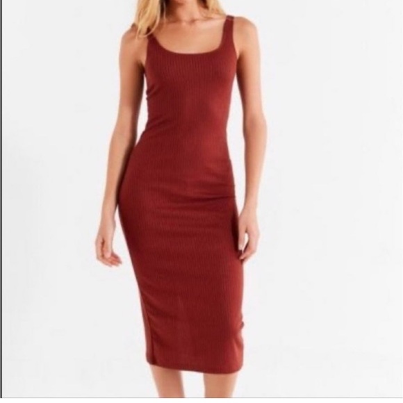 Urban Outfitters womans ribbed Brown Sleeveless midi bodycon Dress size M - Picture 1 of 5